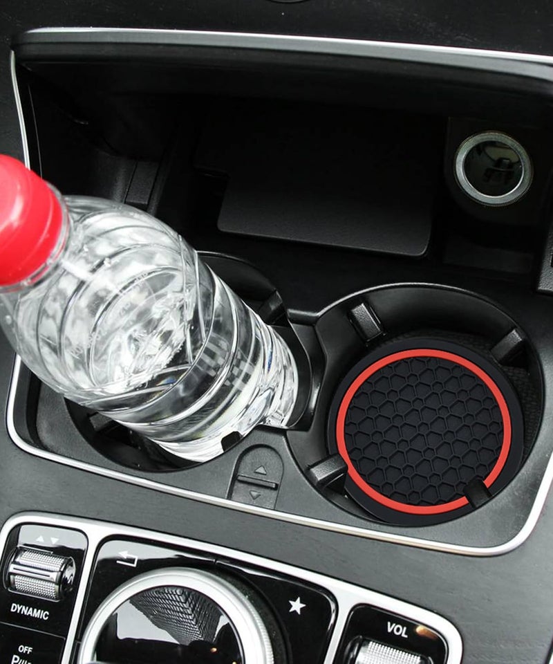 UBOG 4PCS Car Coasters,Car Accessories Car Cup Coasters,Car Accessories Interior,2.75 Inch Car Coasters for Cup Holders,Universal Non-Slip Car Cup Holder Coaster for Most Vehicle Truck (Black&Red) - Image 5